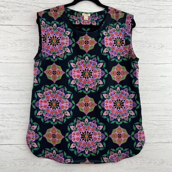 J. Crew Pink and Black Mandala Print Sleeveless Blouse Size S - Picture 2 of 7